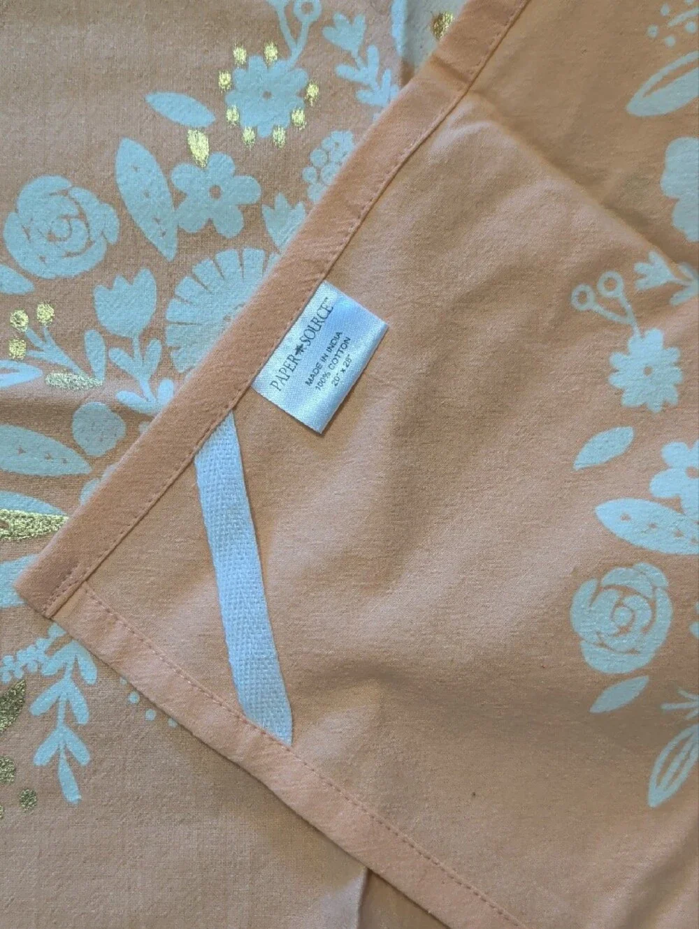 Paper Source Peach Floral Towel with White and Gold Accents